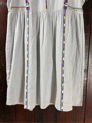 THML Light Blue Embroidered Cotton Sundress with Multicolor Trim thumbnail 4