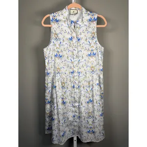 Tuckernuck Blue White Floral Shirt Dress Sleeveless Preppy‎ Resort M thumbnail 5