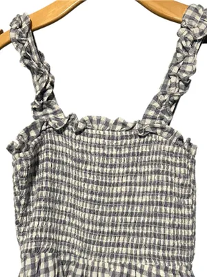 Mable Women’s Size M Blue White Gingham Smocked Tie Back Ruffle Mini Dress thumbnail 5