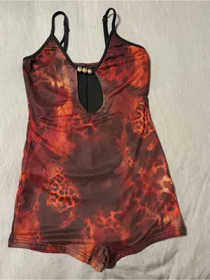 Shein Red Cheetah Animal Print Romper Small, Beaded Front Cutout Small, Festival thumbnail 3