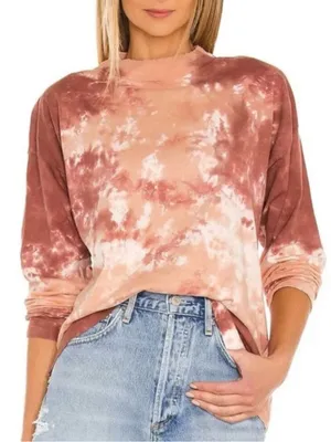 Free People We the Free Be Free Tie Dye Long Sleeve Tee Cabernet Combo Medium Crew Neck thumbnail 1