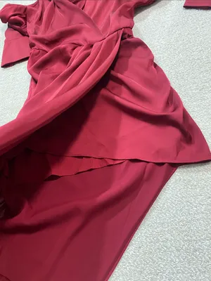 Vici Burgundy Satin Twist-Waist Midi Dress Size Xs thumbnail 16