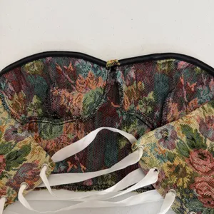 Floral Tapestry Corset Crop Top Lace Up Back Strapless‎ Woven Bodice Small Boho thumbnail 7
