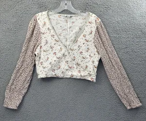 American Eagle Floral Long Sleeve Crop Top Cottagecore Boho‎ Women's Medium thumbnail 1
