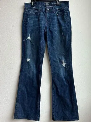 7 For All Mankind Dark Wash Flare Boot Cut Distressed Jeans Size 30 thumbnail 1
