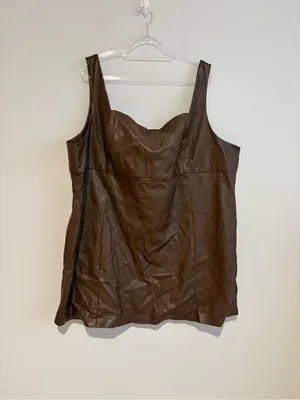 The Drop Hank pleather faux leather mini dress zip back mocha brown size 5X thumbnail 2