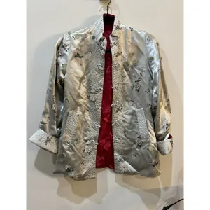 Peony Chinese Vintage‎ Satin Quilted Reversible Jacket Blue & Cream Floral Print thumbnail 4