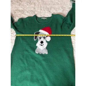 Woman Within Green Schnauzer Dog‎ Santa Hat Christmas Sweater Size 14/16 thumbnail 5