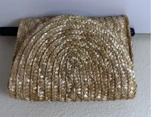 Straw Woven Clutch Bag Womens OS‎ Tan Natural Boho Coastal Cottagecore Neutral thumbnail 1