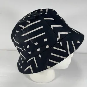 Reversible Bucket Hat Black White Mudcloth Print Boho Festival Sun Hat Unisex thumbnail 2