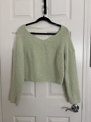 Kendall + Kylie Mint Green Knit Soft V Neck Cropped Sweater thumbnail 4