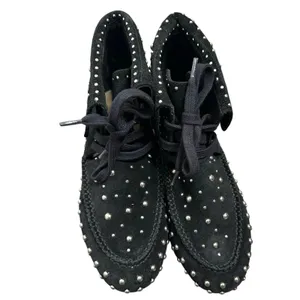 Schutz Evie Suede Studded Moccasin Boots Women's Black Size 7 B thumbnail 2