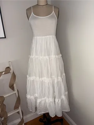 Anthropologie White Tiered Cotton Cottagecore Midi Dress Size Small thumbnail 5