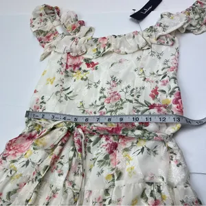 Lulus Shela Ivory Floral Jacquard Tiered Midi Dress‎ Ruffle Womens Medium NEW thumbnail 9