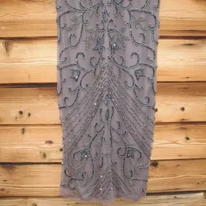 NWT Pisarro Nights Size 8 Beaded Mesh Column Gown Aluminum thumbnail 9