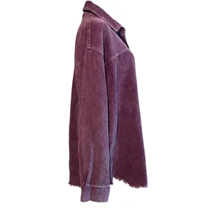 la miel Corduroy Shacket SZ M Purple Button Down Raw Hem Pocket Wide Wale Jacket thumbnail 9