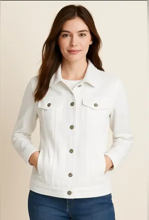 Lands' End Women's White Denim Jacket XL Long Sleeve‎ Casual thumbnail 1