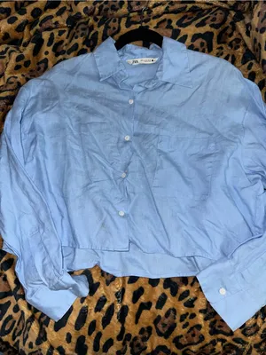 Zara Oversized Blue Linen Top Sz. M thumbnail 1