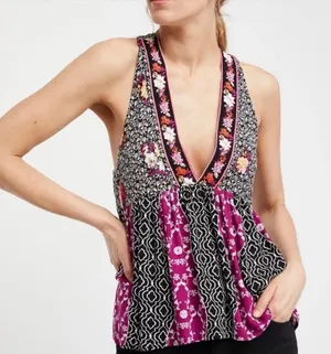 Free People Dream Darlin Tank Top Boho Patchwork Babydoll Large NWOT thumbnail 1