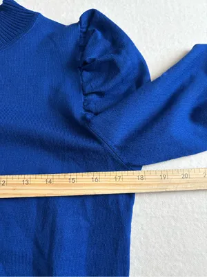 Puff Shoulder Crewneck Sweater in Royal Blue thumbnail 6
