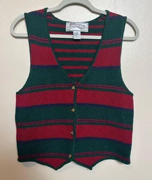 Vintage Nuggets Women’s Sweater Vest Button Down Red Green Stripe Holiday Medium thumbnail 1