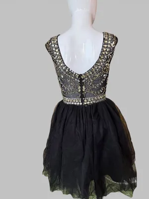 Black Embellished Beaded Cocktail Dress Size 2 thumbnail 5