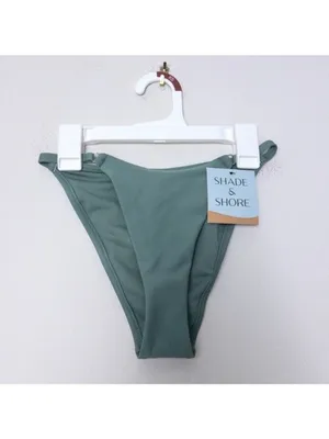 Shade & Shore NWT Ring Accent High Leg Extra Cheeky Bikini Bottom XS Green thumbnail 4