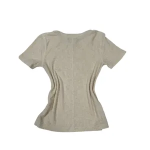 Abercrombie & Fitch Ribbed Knit Top S Cream Beige Short Sleeve Fitted Minimalist thumbnail 3