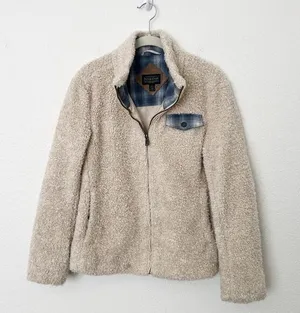 [Pendleton] Cream Full Zip Flannel Flap Pocket Fleece Sherpa Jacket Size Small S thumbnail 1