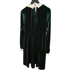KOJOOIN Green Velvet Peter Pan Collar Dress 2XL Long Sleeve Pockets Dark Morii thumbnail 2