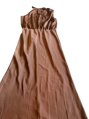Pretty Garden Brown Sleeveless Satin Dress Midi Length High Neck Size Medium NWT thumbnail 8