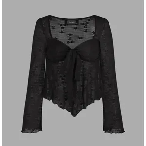 Cider Black Sheer Floral Lace Tie Front Long Bell Sleeve Festival Top Small thumbnail 2