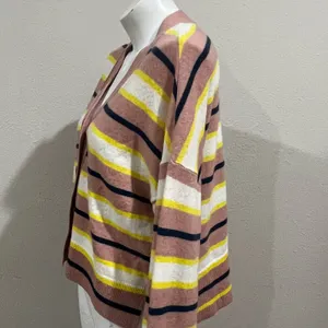 Ann Taylor pink striped button up cardigan thumbnail 3