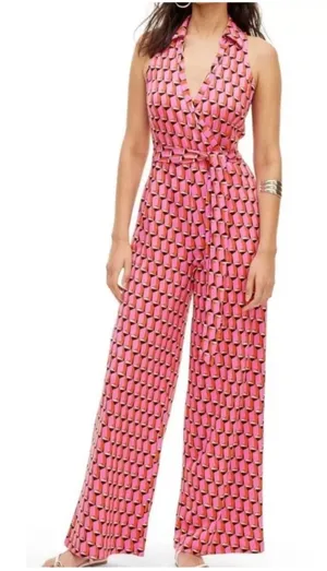 DIANE VON FURSTENBERG X TARGET Patterned Belted Jumpsuit Pink Large thumbnail 1