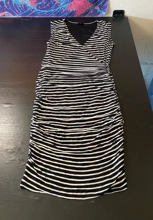 Sleeveless Black and White Striped V-Neck Maxi Dress thumbnail 1