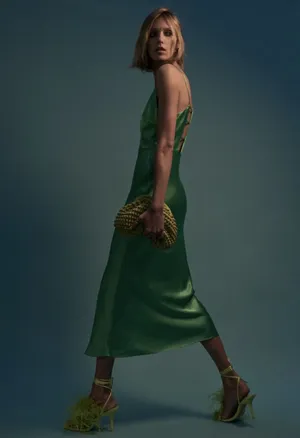 ZARA Dress emerald green Slip Midi Satin Effect Maxi Wedding Party thumbnail 8