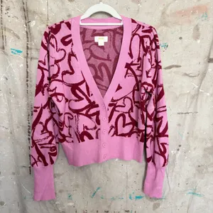 Anthropologie Maeve V-Neck Cardigan Sweater Hearts thumbnail 3
