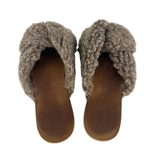 Flattered‎ Lou Teddy Knotted Genuine Shearling Slide Sandals in Taupe thumbnail 7