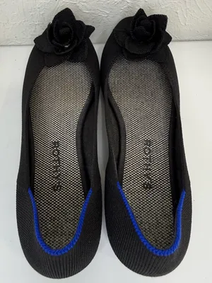 Rothy’s Black Rosette Flower Ballet Flats Size 8 thumbnail 6