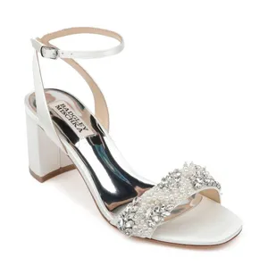 Badgley Mischka White Jeweled Block Heel Sandals thumbnail 1