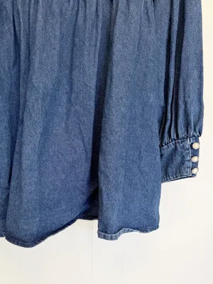 ASOS Luxe Curve Denim Baby Doll Long Sleeve Mini Dress with Bow Back Blue 16 thumbnail 7