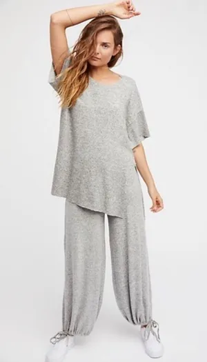 Free People Intimately Free Bunny Cuddle Jogger Tie Leg Heather Gray Boho thumbnail 1