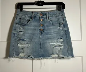 Size 4 American Eagle jean skirt with rips thumbnail 1