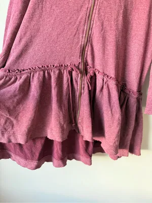 Free People Full Zip Sweatshirt Ruffle Flowy Hippie Boho Red Pink Size S M thumbnail 4