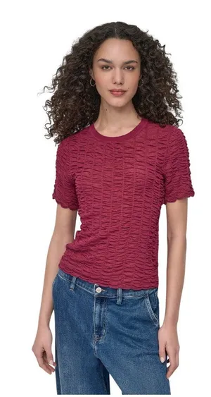 NWT DKNY Textured Ruched Superfine Texture Top P52SAW83 Beet Red L thumbnail 1
