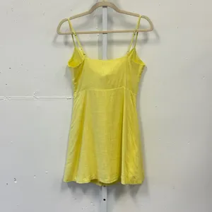 Lush Yellow Linen Blend Tie Front Button Down Mini Dress LD42793-CI Womens Small thumbnail 2