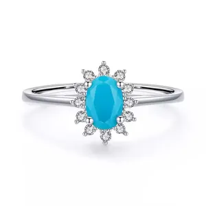 Sterling Silver SIZE 5 925 Crown Natural Turquoise Cubic Zirconia Ring thumbnail 1