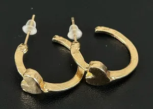 Golden Semi Hoop with Heart Earrings S20, New! thumbnail 1