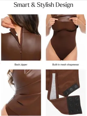 NWT Popilush Faux Leather Sleeveless Mock Neck Thong Bodysuit Top Tank Shirt New thumbnail 4