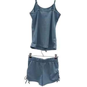 PJ Set Paris Blues Waffle Knit Adjustable Spaghetti Strap Tank and Shorts Small thumbnail 3